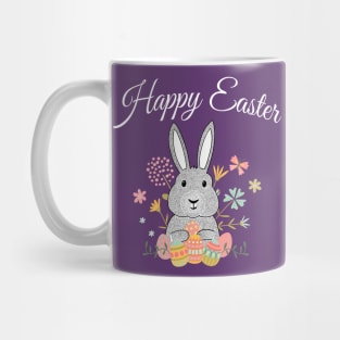 Happy Easter Bunny Rabbit Eggs Flowers Mug